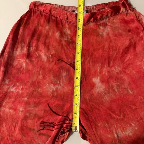vtg Citron Santa Monica Red Silk Blend Art Print Wide Leg Pants Medium - Picture 9 of 12
